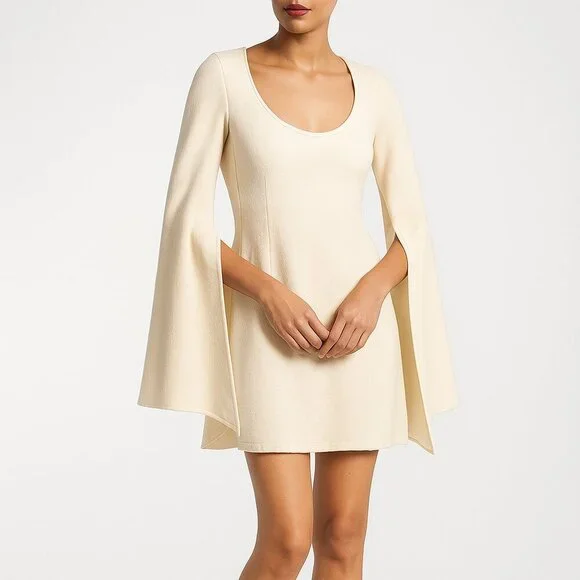 Michael Kors Collection Ivory Wool Bell-Sleeve Sheath Dress 10 Italy - Picture 1 of 11